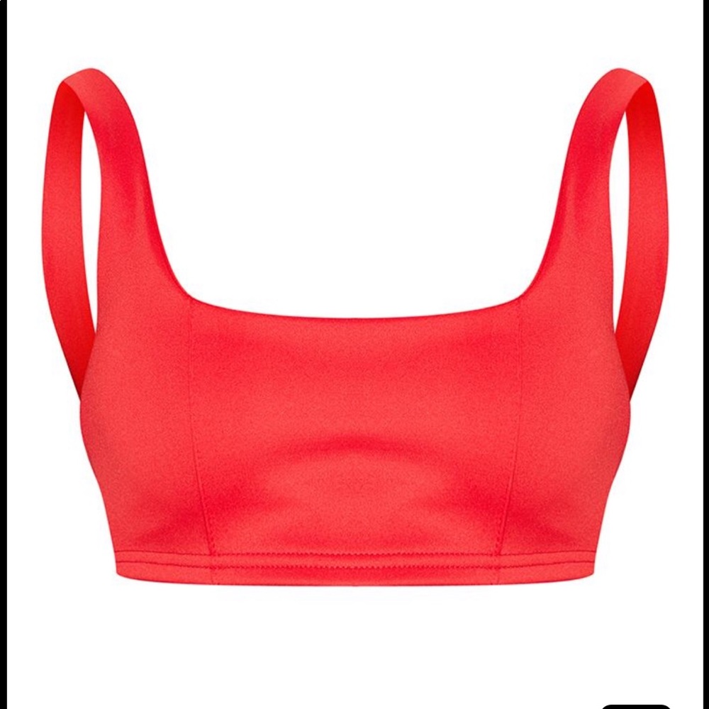 Prettylittlething Red Sq. Neck Zip Back Crop Top
